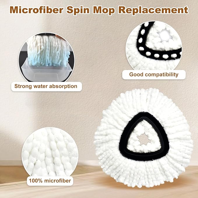 7 Pack Mop Heads Replacements for O Cedar, MOp Replace Heads for EasyWring 1 Tank,Includes 4 Microfiber Spin Mops Refills,2 Upgrade Scrubber Brushes and 1 Base for Deep Cleaning Machine Washable