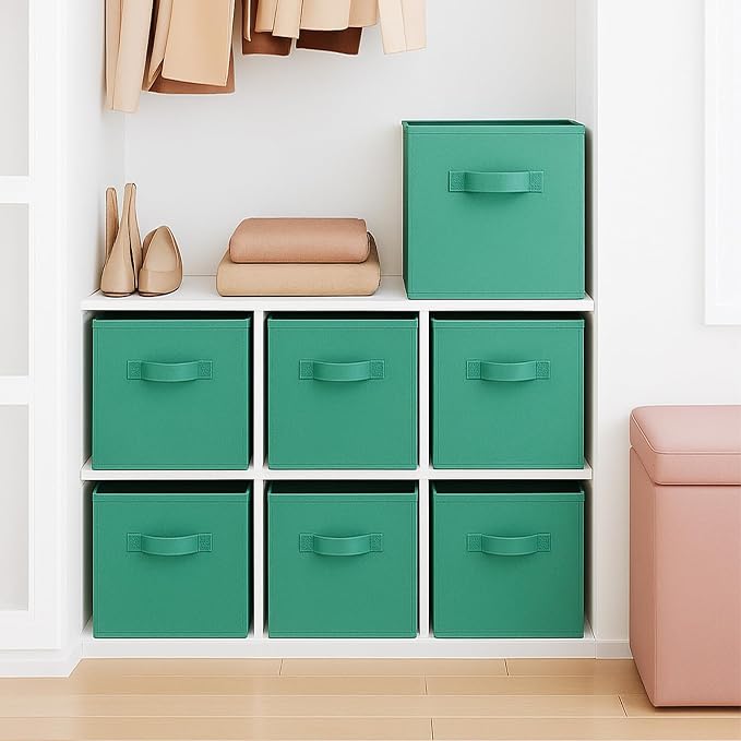 ShellKingdom Storage Bins, Foldable Fabric Storage Cubes And Cloth Storage | Storage Organizer For Closet And Toys, 10.5x10.5x11 INCH, 2 Pack (Forest Green)