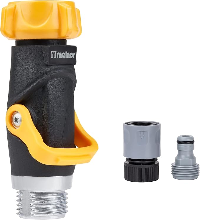 Melnor 65171AMZ Lever Flow Through Valve Connector Bundle, 1 Count (Pack of 1), Yellow, Black, Grey