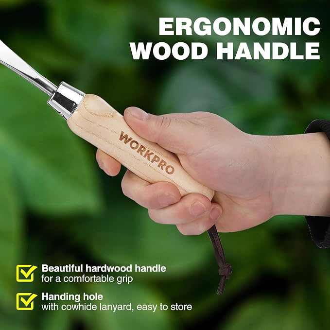 WORKPRO Crack Weeder, 12" Stainless Steel Crevice Weeding Tool with Ash Wooden Handle | L-Shaped Sidewalk Weed Puller Spatula, for Garden Lawn Yard Patio Terrace Paving Moss Garden Tool Weeder Tool