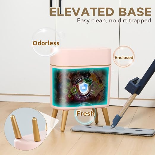 Automatic Bathroom Trash Can,Tall Slim Sensor Waste Basket,Pink Gold | 2.6 Gallon Waterproof Motion Sensor Trash Can, Small Garbage bin for Bedroom,Office,Living Room,Kitchen,RV,Restroom,Laundry