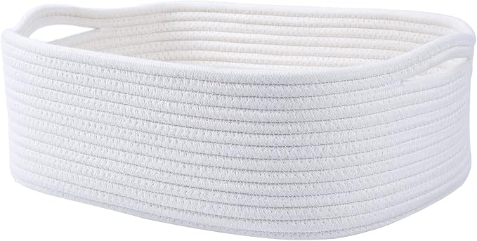 Woven Cotton Rope Storage Basket, Cube Changing Table Organizer for Closet Towels, Baby Nursery Bin, Small Dog Cat Toy Box, Gift Baskets empty (White)