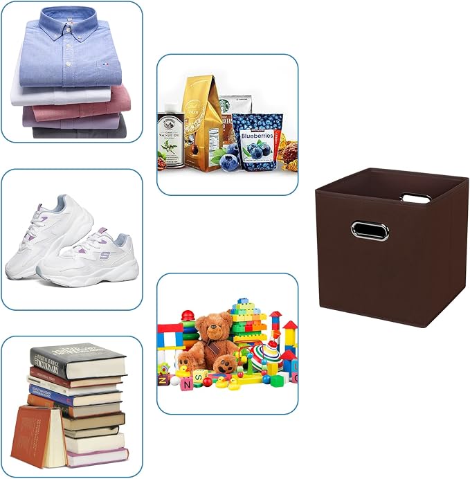 Black Fabric Cubby Storage Bins,13x13x13 Inches ,Cube Organizer Bin Foldable Storage Boxes with Dual Handles Fabric Organizer Box and collapsible Storage basket,Set of 3,Coffee