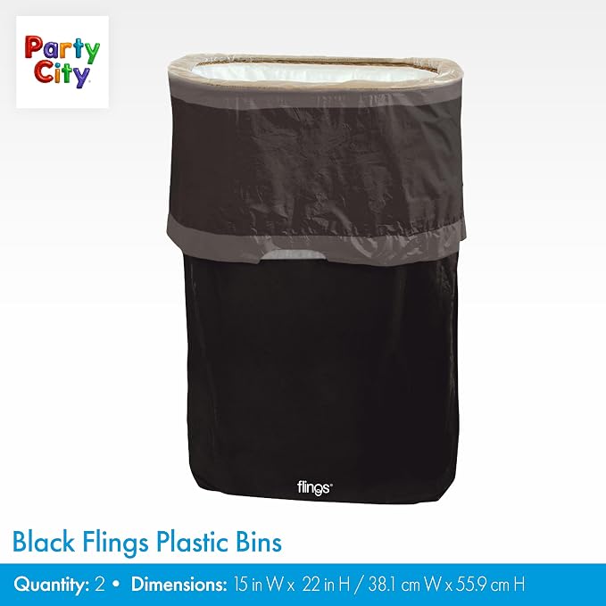 Party City Flings Plastic Bin (3-Pack) - Black (2) and Recycle (1) - 22 x 15 - Stylish & Convenient Portable Waste Solution for Events & Parties