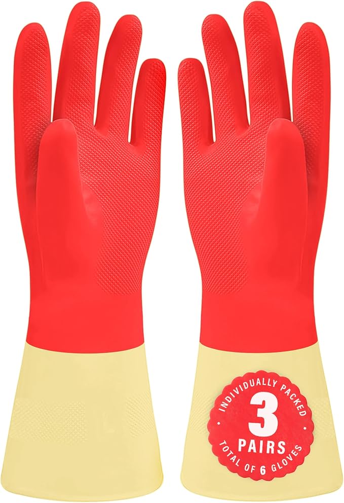 SteadMax Red Cleaning Gloves, Supreme Durability, Natural Rubber Latex Gloves