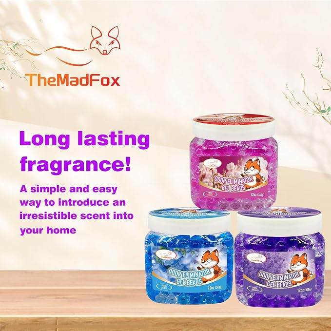 6 Pack Odor Eliminator Gel Beads, 12 oz, Scented Gel Air Freshener, Pet Odor Eliminator for Bathroom, Closet, Pet Area & RVs, Lasts 90 Days for Improved Home Fragrance, Fresh Lavender