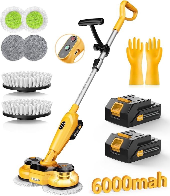 qimedo Cordless Electric Mop M3, 6000mAh, 2-in-1 Power Scrubber & Mops | 800RPM Floor Scrubber Machine, Automatic Spin Mops with Smart Display, Rotating Mop with LED Light & Water Spray