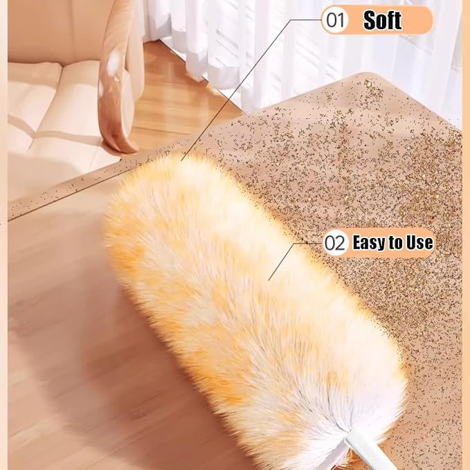 Lambswool Feather Duster with Extension Pole up to 97inch,Extendable Feather Duster Used for Cleaning High Ceiling Fan, High Ceilings,Furniture,Hard to Reach Areas