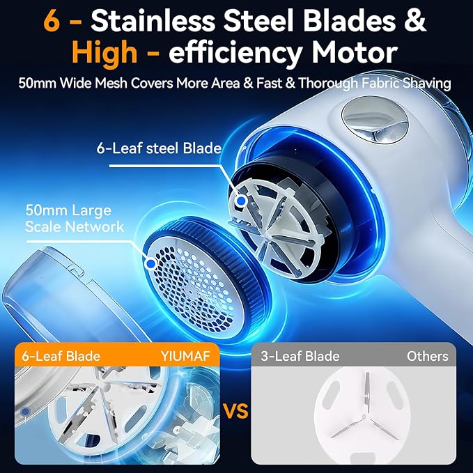 Cordless Rechargeable 2-in-1 Fabric Shaver & Lint Remover for Clothes, Electric Pill Remover with Static Brush for Sweater, Sofa, Blanket, Furniture,3-Speed, USB-C, 6-Blade