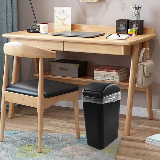 Farmoon 3.5 Gallon/14 L Slim Swing Lid Trash Can for Office Study Bathroom | Small, Black Garbage Bin