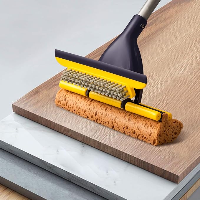 Yocada Sponge Mop Home Commercial Use Tile Floor Bathroom Garage Cleaning Total 2 Sponge Heads NOT 3 Telescopic Handle Squeegee from 42.5 to 52 Inches Easily Dry Wringing only 2 Heads (Pack of 2)