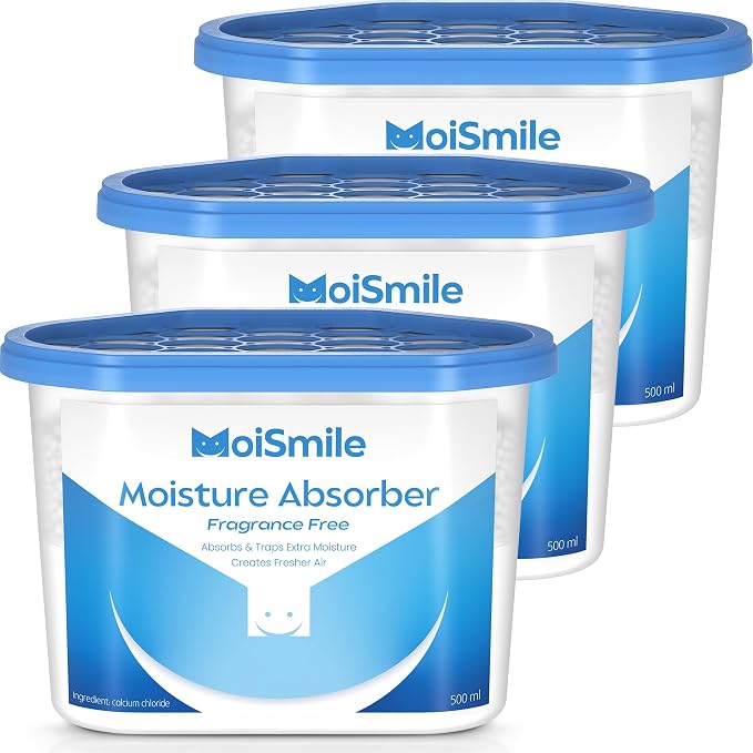 Moisture Absorbers, Fragrance Free Humidity Absorber, 3 Pack, 10.5 oz Boxes | Long-lasting non-electric dehumidifier for closets, bathrooms, basements, cars and RVs; no added fragrance.