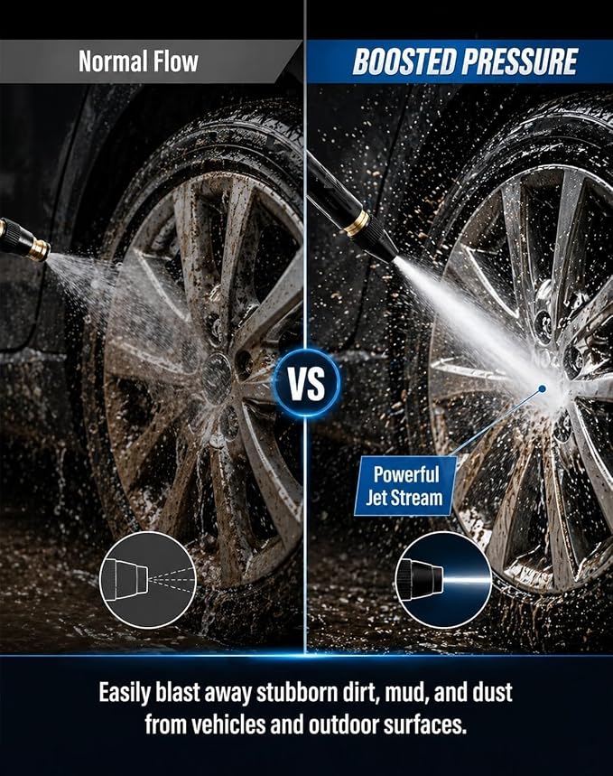 2026 Upgrade High Pressure Hose Nozzle, Adjustable Booster Home High Pressure Car Wash Water Gun with Power Washer Hose Attachment, for Plant Watering Lawn Car