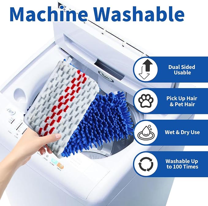 4 Pack Mop Heads Replacements Compatible with O-Cedar Dual-Action Flip Mop | Chenille + Microfiber Mop Refills for Dry/Wet Use, Reusable and Machine Washable Dust Mop Cloths for Hardwood Floor Cleaning