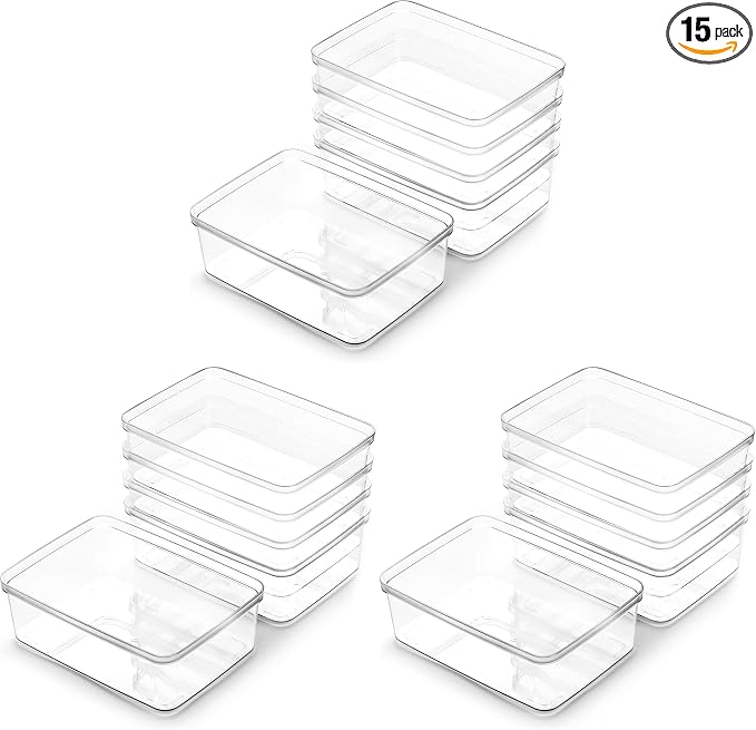 BINO | Plastic Storage Bins, X-Small - 15 Pack | THE LUCID COLLECTION | Multi-Use Built-In Handles BPA-Free Clear Storage Containers | Fridge Organizer | Pantry & Home Organization