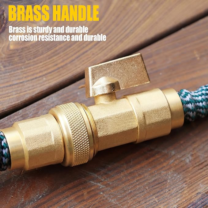 Hicarer Expandable Garden Hose Repair Kit with Shut Off Valve, 4 Set Heavy Duty Brass Telescopic Hose Adapter Fittings for Retractable Water Hoses with 3/4'' Rubber Gaskets