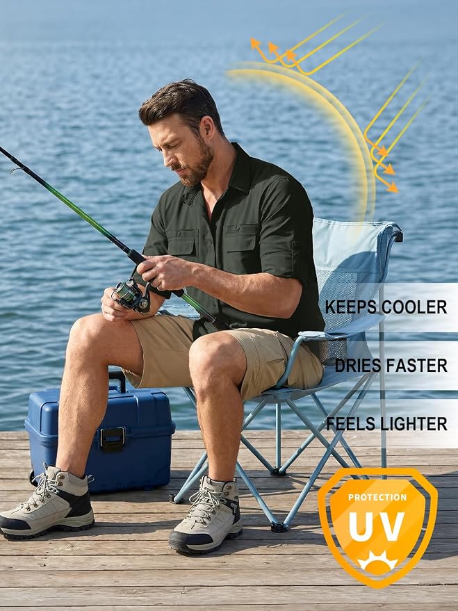 linlon Men's Safari Shirt UV Sun Protection Long Sleeve Hiking Travel | Button Down Mesh Back Vents UPF 50+ Quick Dry Breathable Cool Lightweight Outdoor Travel Fishing Gardening Clothes