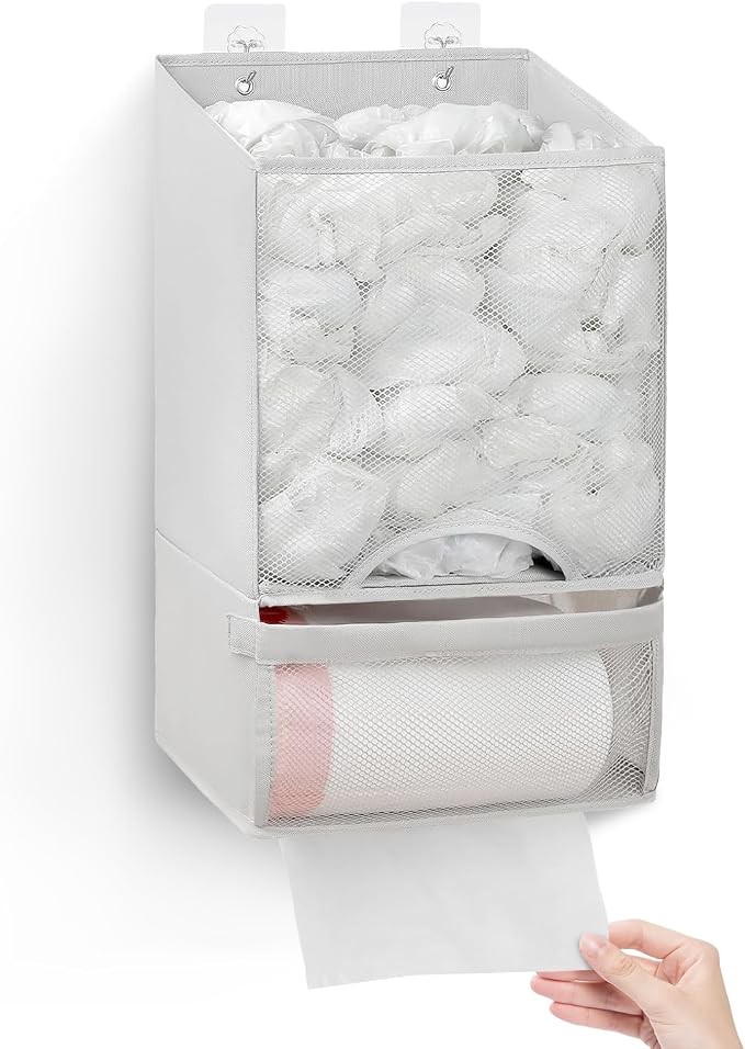 HOUSE AGAIN Plastic Bag Holder-Extra Large Bag Saver Dispenser Wall Mount Organizer Grocery Trash Roll Bag Holder Dispenser-Daily Storage Solution for Kitchen/Bathroom/Laundry/in-Home Recycling Bins