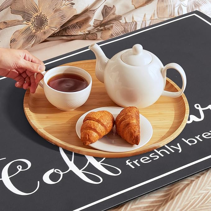 Findosom 12"x 20" Dish Drying Mat, Super Absorbent & Cuttable Coffee Mat, Hide Stain Bar Mat for Kitchen Counter, Coffee Bar Accessories, Black (Pack of 2)