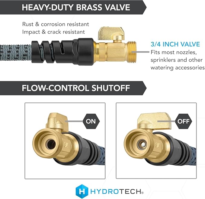 HydroTech 60 ft Auto Care Expandable Burst-Proof Hose, 5/8 in Diameter | Patented Force Control Technology delivers lightweight, kink-free flexibility, compact storage and dependable durability.