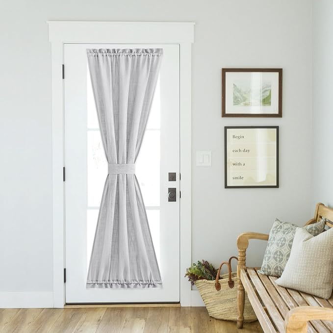 NICETOWN Semi Sheer French Door Sidelight Curtains 72 Inches Long | Linen Look Front Door Drapes Patio Sliding Glass with Tieback for Kitchen, 36 by 72 Inch Long, 1 Panel, Light Grey
