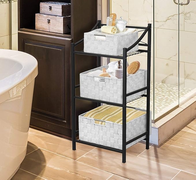 Sorbus Baskets for Organizing, 7-Piece Hand-Woven Storage Set (White) | Mesh organizers with handles keep linens and accessories sorted on closet shelves; seven-piece variety fits many spaces.