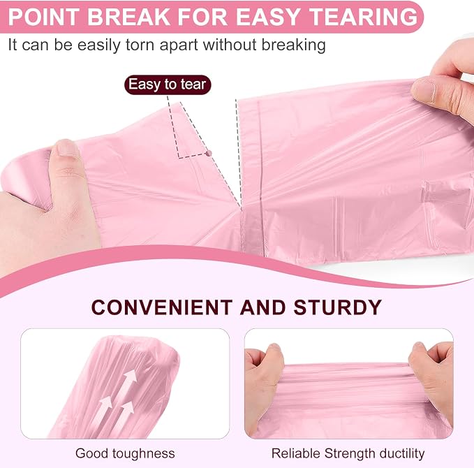 Strengthened 2.6 Gallon Small Trash Bags, 5 Rolls 100 Count, Pink | Strong Disposable Trash Bin Liners Fit 10 Liter Waste Cans. Garbage Bags for Kitchen Office Home Bedroom Garden Waste Bin