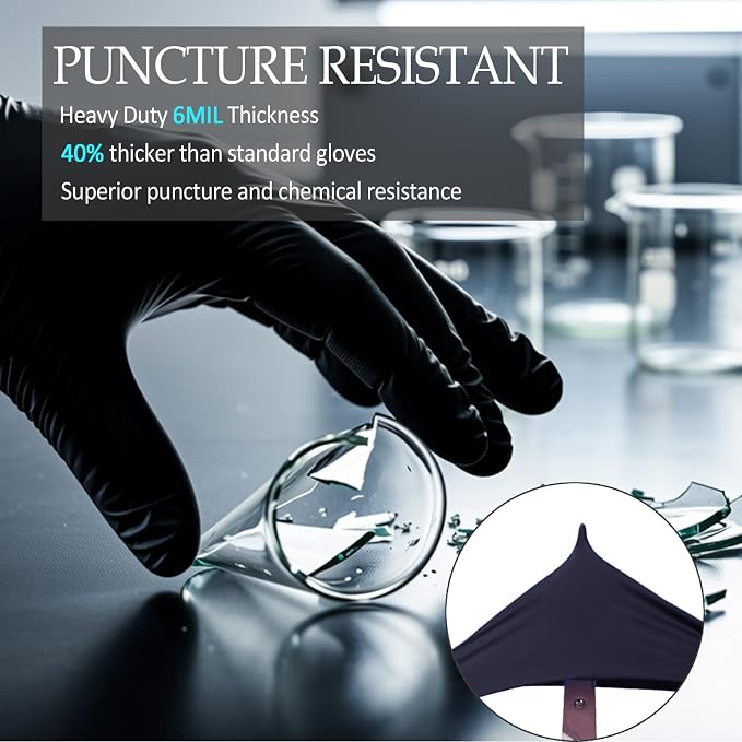 Black Disposable Nitrile Gloves, 6Mil 100 Pcs Food Safe Cooking Gloves Latex Free Rubber Gloves for Cleaning Exam