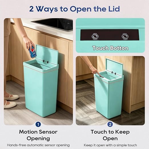 Dopinmin 13 Gallon Trash Can Automatic Trash Can Blue,4 Pack | Touchless Kitchen Garbage Bin with Lid, Smart Motion Sensor Garbage Cans 13 Gallon, 50L Wastebasket for Bathroom Bedroom