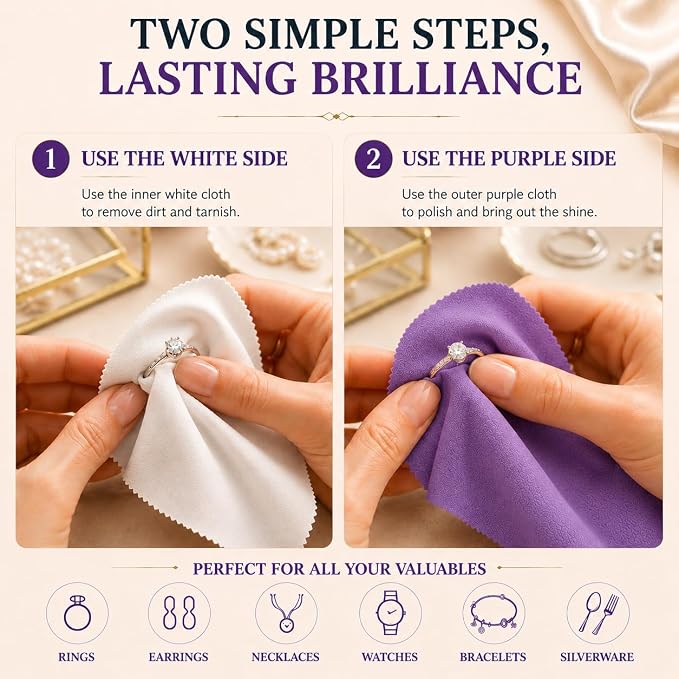 Bonison 4 Pack Large Silver Polishing Cloth – 10"x12" Jewelry Cleaning Cloth & Multi-Layer Jewelry Polishing Cloth for Silver, Gold, Diamond, Platinum, Coins, Watches, Gemstones (Purple)