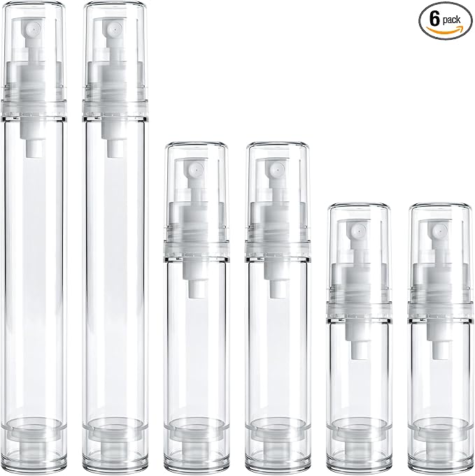 6pcs Airless Travel Spray Bottle, 5ml & 10ml & 15ml, Clear | Plastic, 360° Angle Leak Proof, Mini, Spray, Empty, Refillable for Facial Moisturizing