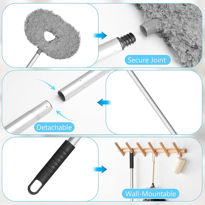 Eunice Ceiling Fan Cleaner Duster with Extension Pole | 13-78Inch Reusable Fan Blade Cleaning Tool for Cobweb Walls and Door Window