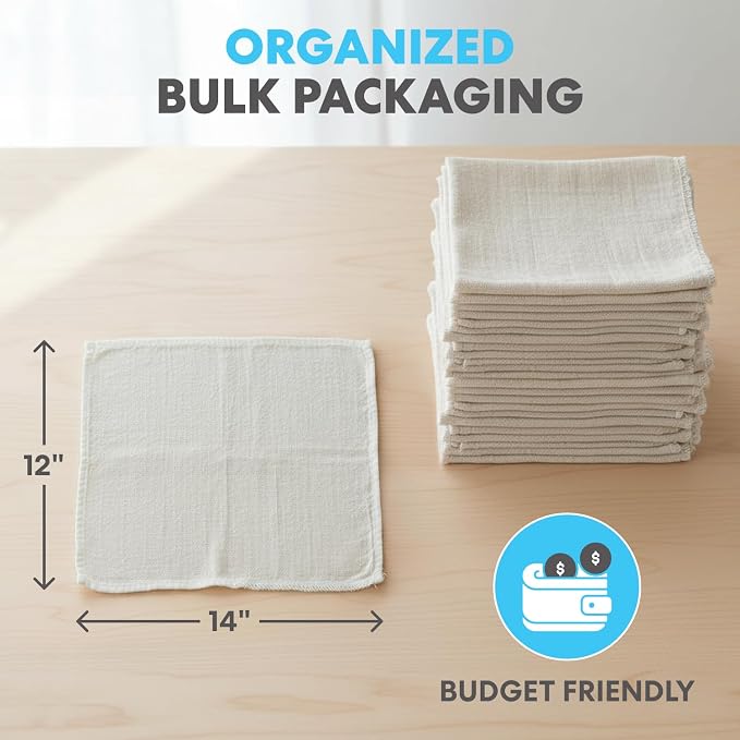 Simpli-Magic Cotton Shop Towels 14"x12" (90 Pack) – Reusable Cleaning Shop Rags for Automobiles, Industries, Garage and Homes (White)