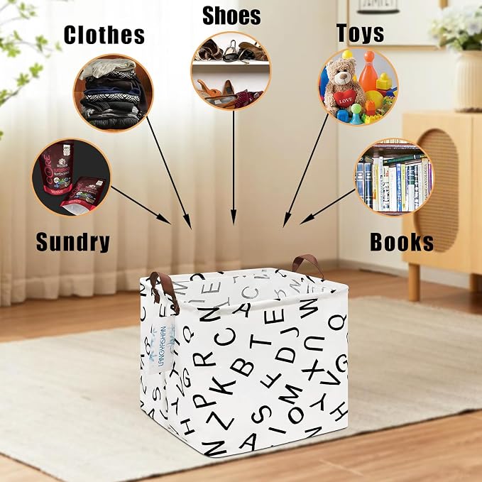 Square Storage Baskets Children Shelves Gift Toy Organizer Room Alphabet | Laundry Hamper Collapse Canvas with Handles for Organizing Home Kitchen Children Toys Office Closet Shelf