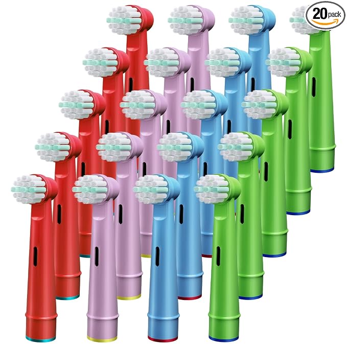 GENKENT 20 Pcs Kids Toothbrush Head Compatible with Braun Oral B Kids Electric Toothbrushes, Extra Soft Bristle for Sensitive