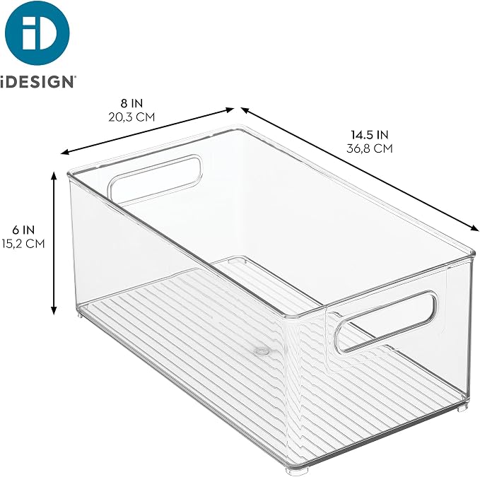 iDesign Stackable Fridge Bin, Set of 2, Clear | Kitchen Storage Bin, For Pantry, Cabinets, or Fridge