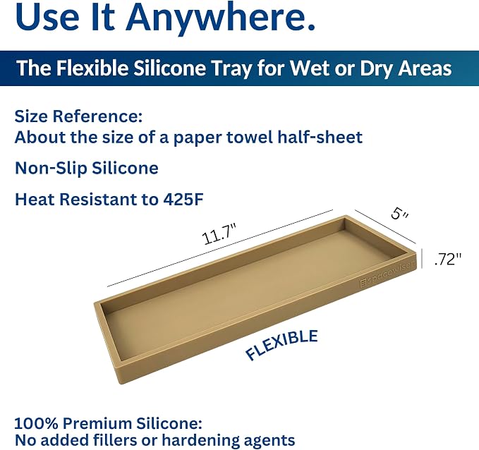 Spacewiser Silicone Countertop & Vanity Tray – 11.7” Bathroom Counter Tray | Bathroom Tray, Bathroom Tray Countertop, Tray for Bathroom Counter, Silicone Kitchen Tray for Counter & Countertop Organizer