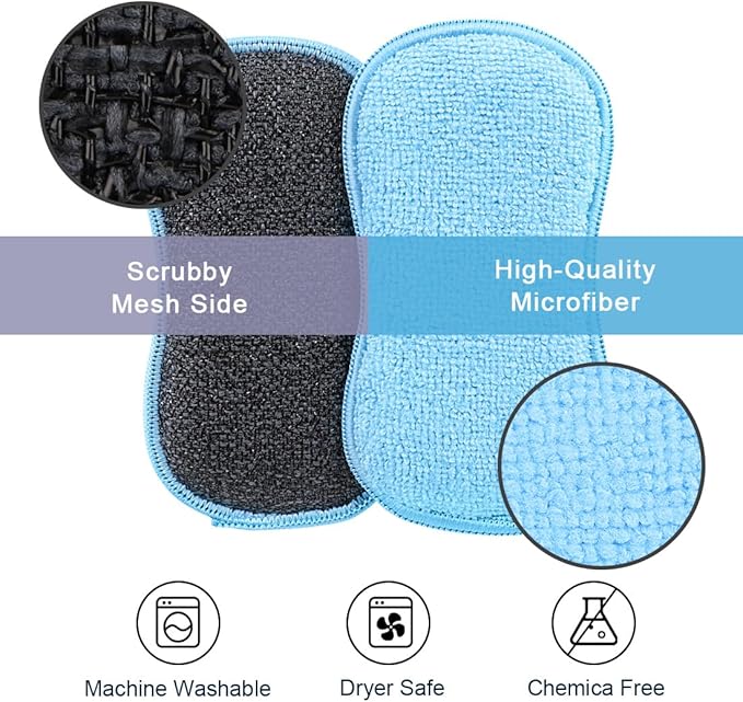 HOMEXCEL Dish Sponge 6 Pack, Microfiber Kitchen Sponges for Cleaning | Non Scratch Microfiber Sponges for Washing Dishes, Double-Sided Scrub Sponge for Pots, Pans, Glass