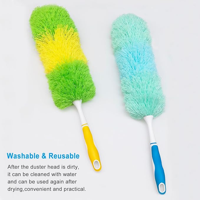 2 Pack 20-inch Microfiber Dusting Dusters with Non-Slip Handles and Bendable Microfiber Duster Heads, Perfect for Household Cleaning, Office Cleaning, and Car Cleaning, Feather Duster for Cleaning
