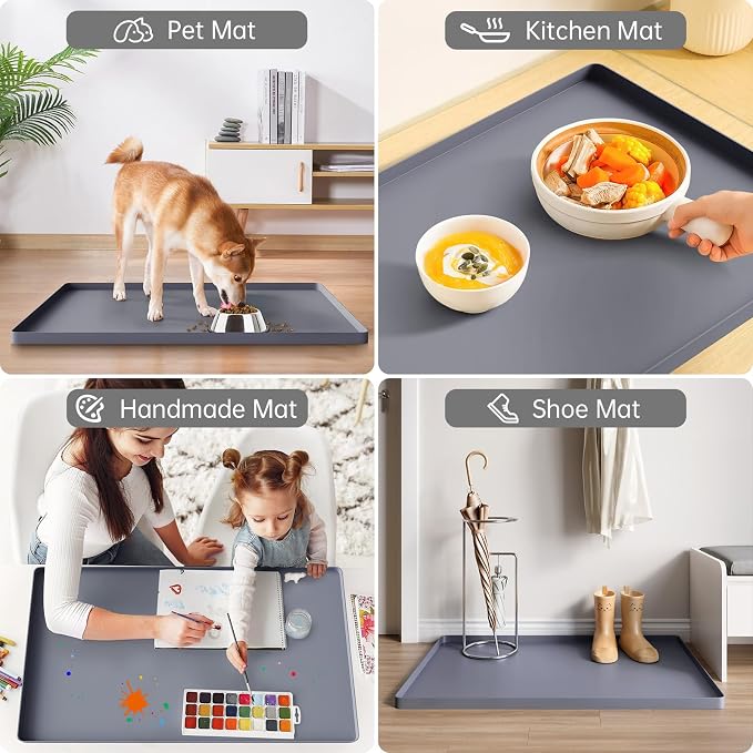 FLATO Waterproof Under Sink Mat, 40" x 19", Light Gray | Shelf Liner for Kitchen and Bathroom, Cabinet Protector, Organizers and Storage, Flexible Silicone Drip Tray