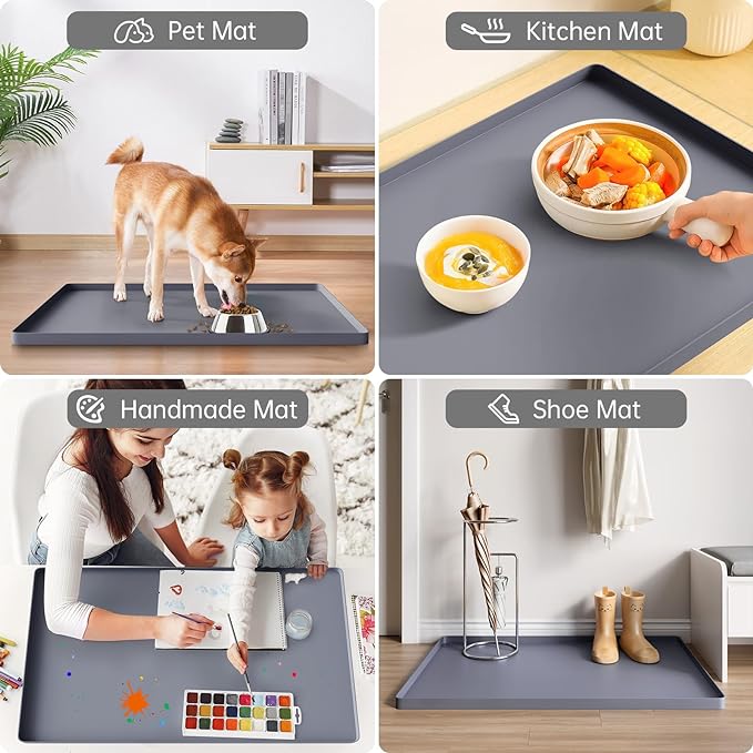 FLATO Waterproof Under Sink Mat, 34" x 19", Dark Gray | Shelf Liner for Kitchen and Bathroom, Cabinet Protector, Organizers and Storage, Flexible Silicone Drip Tray