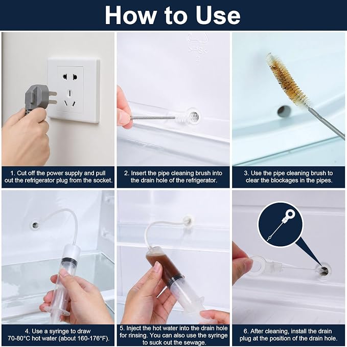XANGNIER Refrigerator Water Line Cleaning Brush Kit,10 Pcs | Refrigerator Drain Cleaner Tool–53.8Inch Flexible Drain Brush,Syringe,Unclog Fridge&Ice Maker for Ice Dispenser,Sink