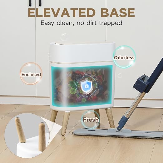 Motion Sensor Bathroom Trash Can with Lid,Slim Automatic Wastebasket | 2.6 gallon Touchless Trash Bin,Plastic,Smart,Waterproof,Pet Proof,Small Garbage Can for Bedroom,Office,Room,Kitchen(White)