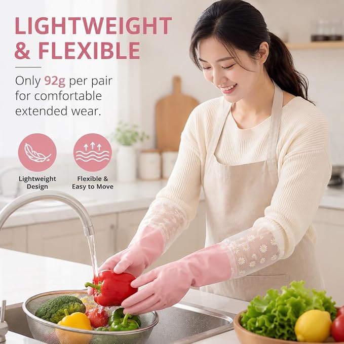 Dishwashing Cleaning Gloves Waterproof Tear-Resistant Household Rubber Cleaning Gloves with Long Elastic Cuffs