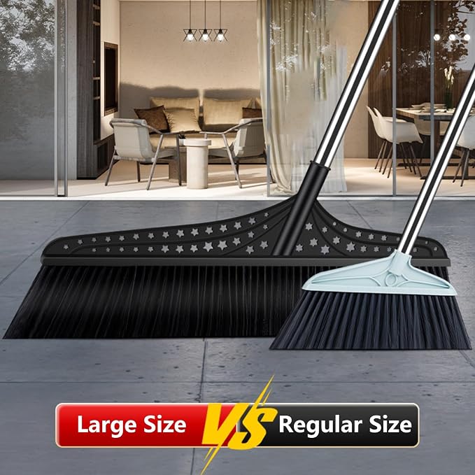 Heavy Duty Broom, Commercial Push Broom with Stainless Steel Handle, Outdoor Broom for Warehouses and Outdoor Areas(Black,50cm)