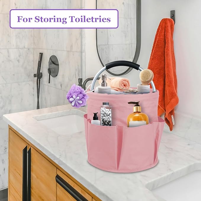 2Pcs 17L Cleaning Caddy with Handle, 600D Oxford Garden Tool Bag,Black+Pink | IHOMAGIC Cleaning Supplies Caddy with 6-Pocket, Water-Resistant Tool Bucket Organizer, Storage Basket for Family, Dorm, Hotel