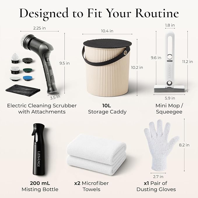 Cleaning Kit – Bucket, Scrubber, Squeegee, Towels, Gloves, Mesh Bag & Mist Bottle