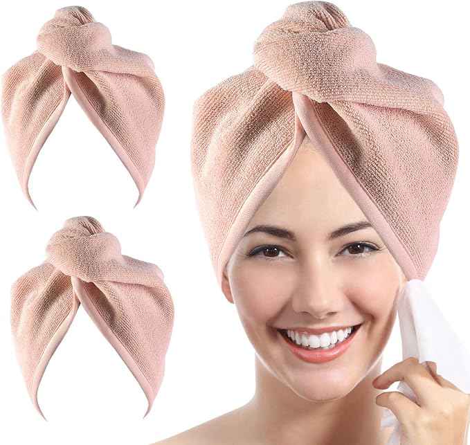 Microfiber Hair Towel Hair Wrap: 2 Pcs 10X26 Hair Dryer Women (Beige) | Absorbent Turban Twist Drying Shower Cap Curly Hairs Products for Hair's Care Accessories