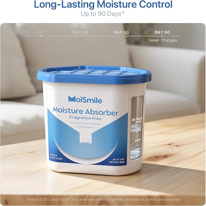 Large Moisture Absorber Buckets, 14 oz Each, Fragrance Free, 3 Pack | 14 oz Net Fill Per Bucket; Visible Water Collection; Up to 90 Days; No Added Fragrance for Bathrooms and Closets