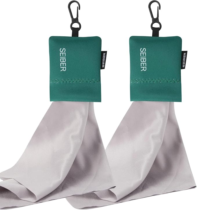 SEIBER Microfiber Glasses Cleaning Cloth with Keychain, Dark Green, 2PCS | For Eyeglasses, Phone ,Camera & Screens, Neoprene Pouch Included,self-closing Bottom, Ultra-Soft, Scratch-Free